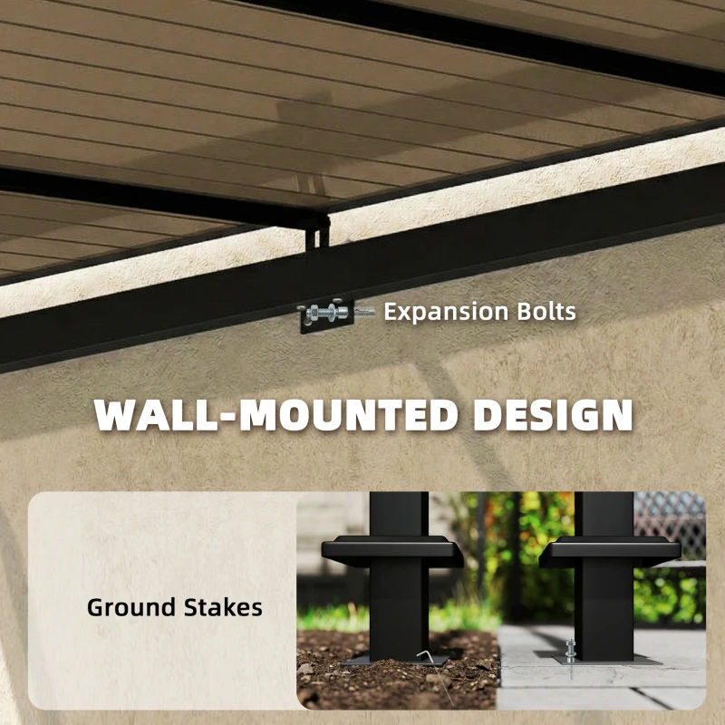 Outsunny 11' x 10' Outdoor Pergola, Wall Mounted Hardtop Lean-to Gazebo with Polycarbonate Roof and Metal-Aluminium Frame