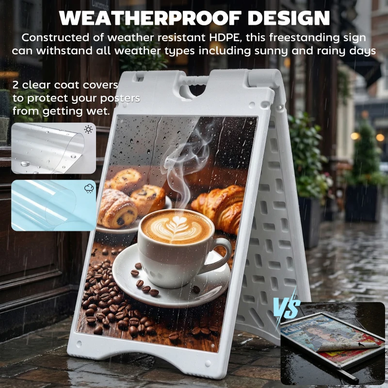 Vinsetto A Frame Sandwich Board Signs Outdoor 22" x 28" Sidewalk Sign with Weighted Tank & Weatherproof Design, White