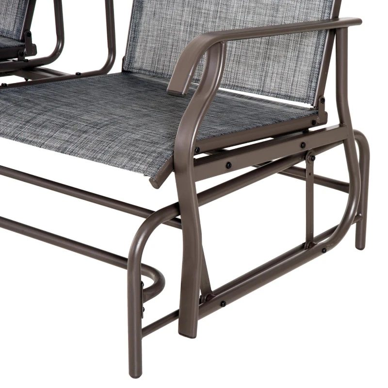 Outsunny Patio Glider Rocking Chair 2 Person Outdoor Loveseat Rocker Garden Furniture Bench, Grey