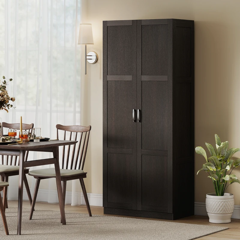 HOMCOM Farmhouse Pantry Cabinet, 71" Tall Kitchen Pantry Storage Cabinet with Soft-Close Hinges, Adjustable Shelves, Dark Brown