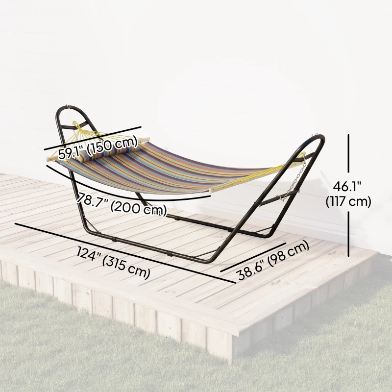 Outsunny Hammock with Stand, Heavy Duty Camping Hammock with Detachable Pillow and Spreader Bar, 264 lbs Capacity, Multicolor