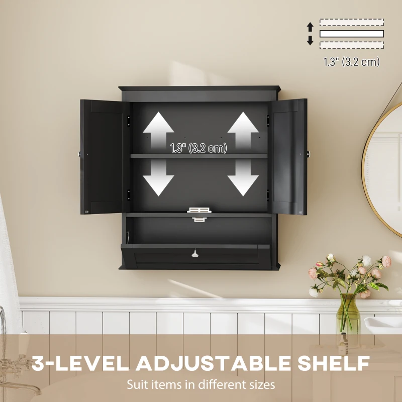 HOMCOM Medicine Cabinet with Adjustable Shelf, Bathroom Wall Cabinet Bathroom Cabinet with Recessed Panels, Black