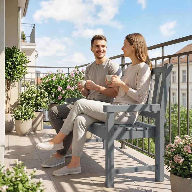 Outsunny 2-Person Garden Bench, HDPE Outdoor Bench with 530 lbs Capacity, Curved Seat for Backyard, Park, Porch, Lawn, Gray