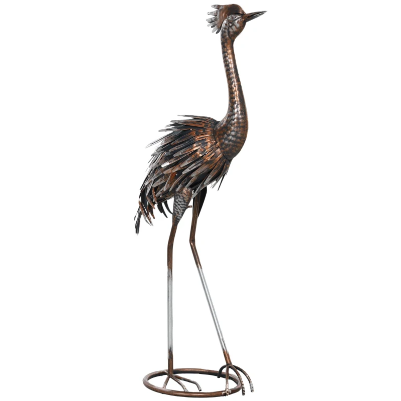 Outsunny Garden Statue Heron Standing Lawn Sculpture Statue Ornament with Stakes for Lawn 12.2"W x 7.1"D x 28"H Silver Tone