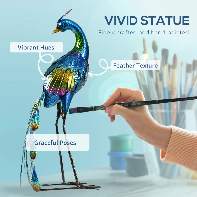 Outsunny Peacock Garden Statue Lawn Ornament Steel Garden Decor Bird Statue with Stakes 9.8" W x 11.4" D x 23.2" H Multi-coloured