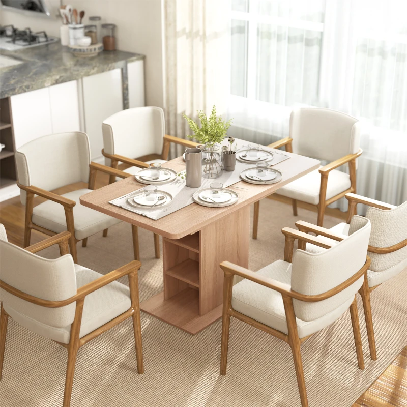 HOMCOM Extendable Dining Table for 4-6 People, 43.3"-51.2" Kitchen Table with 6 Open Shelves, Natural Wood