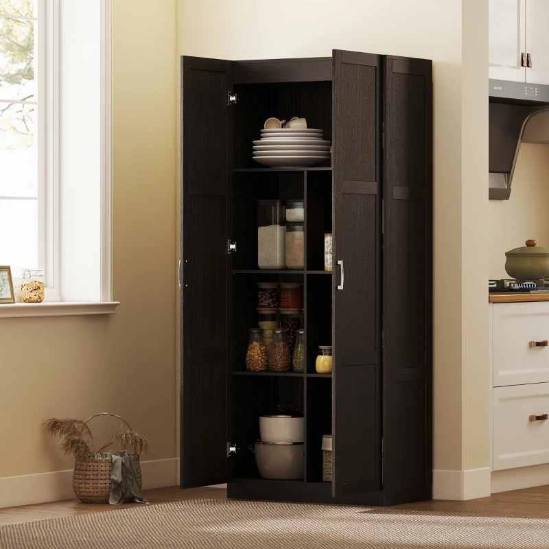 HOMCOM Farmhouse Pantry Cabinet, 71" Tall Kitchen Pantry Storage Cabinet with Soft-Close Hinges, Adjustable Shelves, Dark Brown