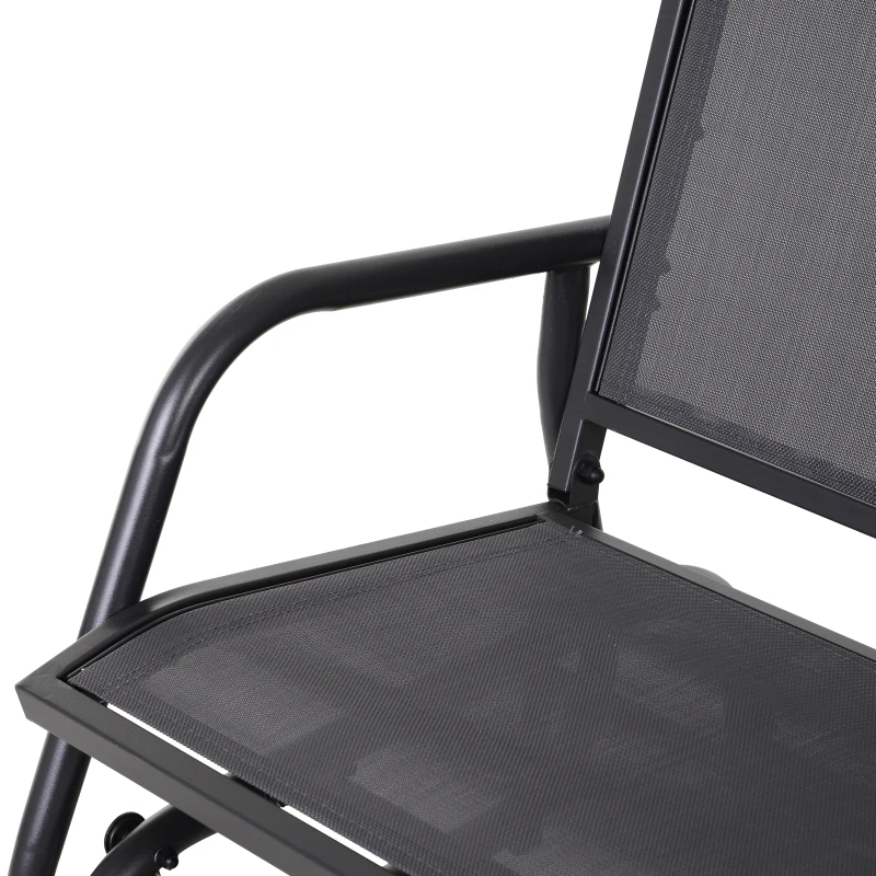 Outsunny Patio Double Glider Outdoor Steel Sling Fabric Gliding Bench Garden Swing Chair Heavy-Duty Porch Rocker Garden Loveseat Grey