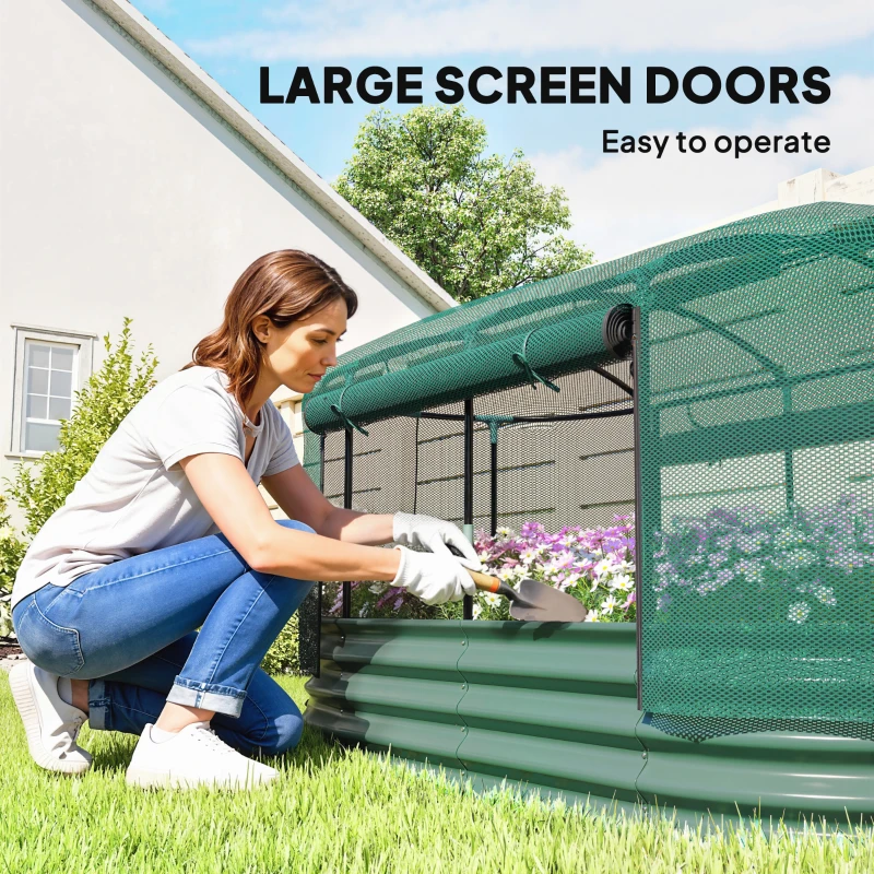 Outsunny Galvanized Raised Garden Bed Kit with Self Watering System, Oval Outdoor Planter Garden Boxes, 6x3ft, Green