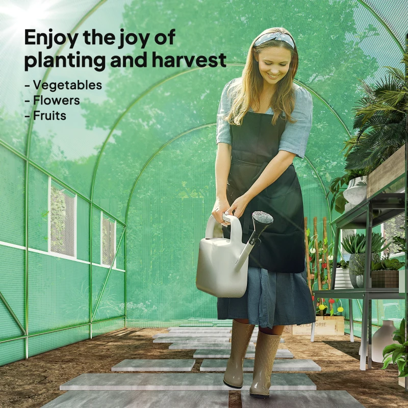 Outsunny 11.5' x 6.6' x 6.6' Walk-in Tunnel Greenhouse Garden Plant Seed Growing Warm House Outdoor Hot House w/ Roll Up Door, Windows, PE Cover Green