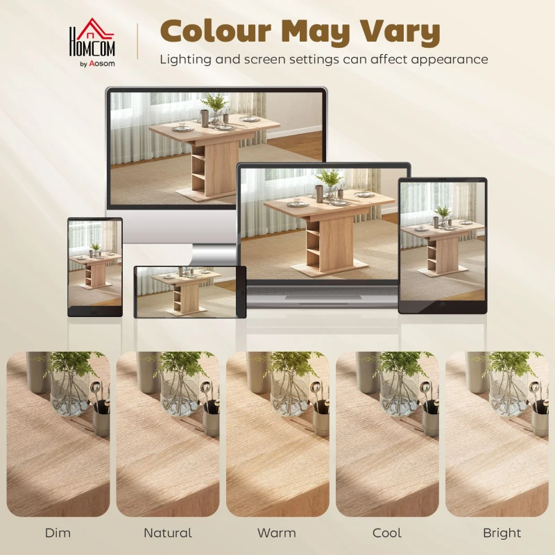 HOMCOM Extendable Dining Table for 4-6 People, 43.3"-51.2" Kitchen Table with 6 Open Shelves, Natural Wood