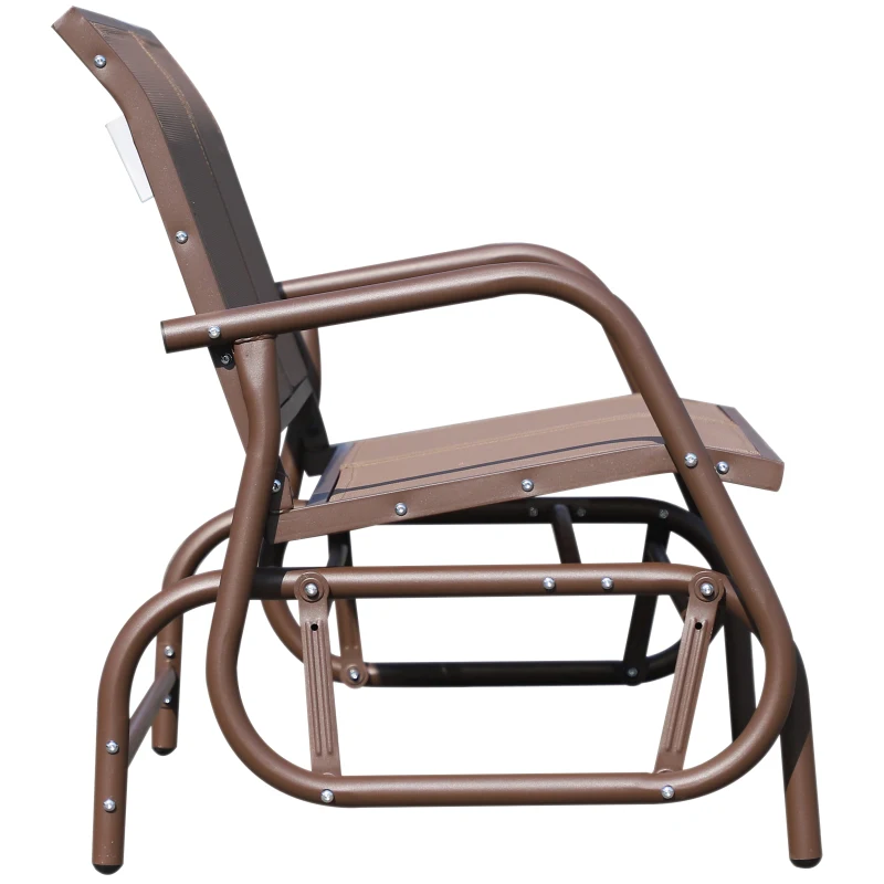 Outsunny Outdoor Glider Bench, 2 Person Patio Glider Chair, Gliding Outdoor Garden Loveseat Swing Bench with Breathable Mesh Fabric, Steel Frame for Backyard, Porch, Coffee Brown