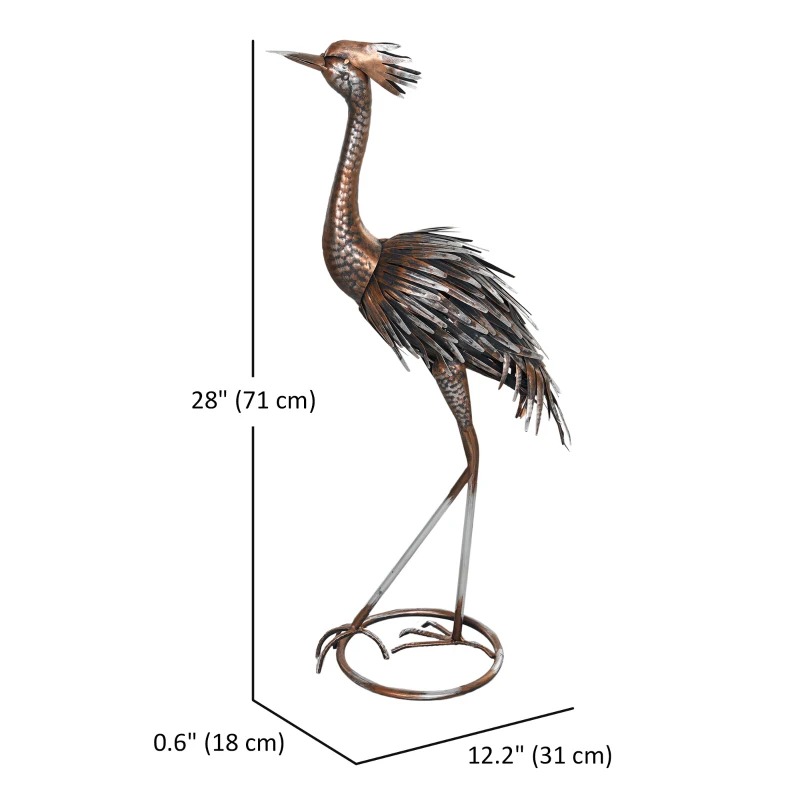 Outsunny Garden Statue Heron Standing Lawn Sculpture Statue Ornament with Stakes for Lawn 12.2"W x 7.1"D x 28"H Silver Tone