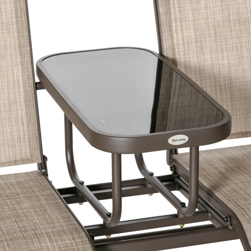 Outsunny Patio Glider Rocking Chair 2 Person Outdoor Loveseat Rocker Garden Furniture Bench, Flaxen