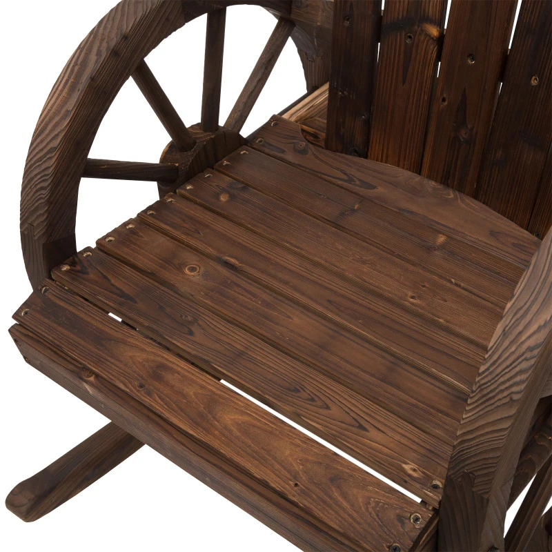 Outsunny Patio Wooden Rocking Chair, Wagon Outdoor Rocker Chair with Slatted Design and Wheel Armrests for Garden, Carbonized