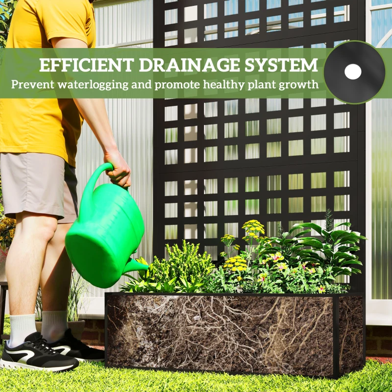 Outsunny Galvanized Raised Garden Bed Planter Box with Trellis for Climbing Plants, Vegetable, Vines, 35" x 16" x 70", Black