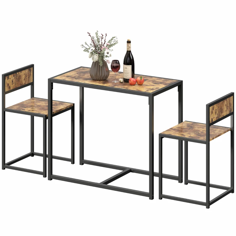 HOMCOM Dining Table Set, Industrial Dining Set for 2, Kitchen Table and Chairs for Small Space, Dining Room Table with Chairs