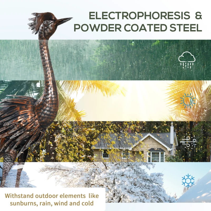 Outsunny Garden Statue Heron Standing Lawn Sculpture Statue Ornament with Stakes for Lawn 12.2"W x 7.1"D x 28"H Silver Tone