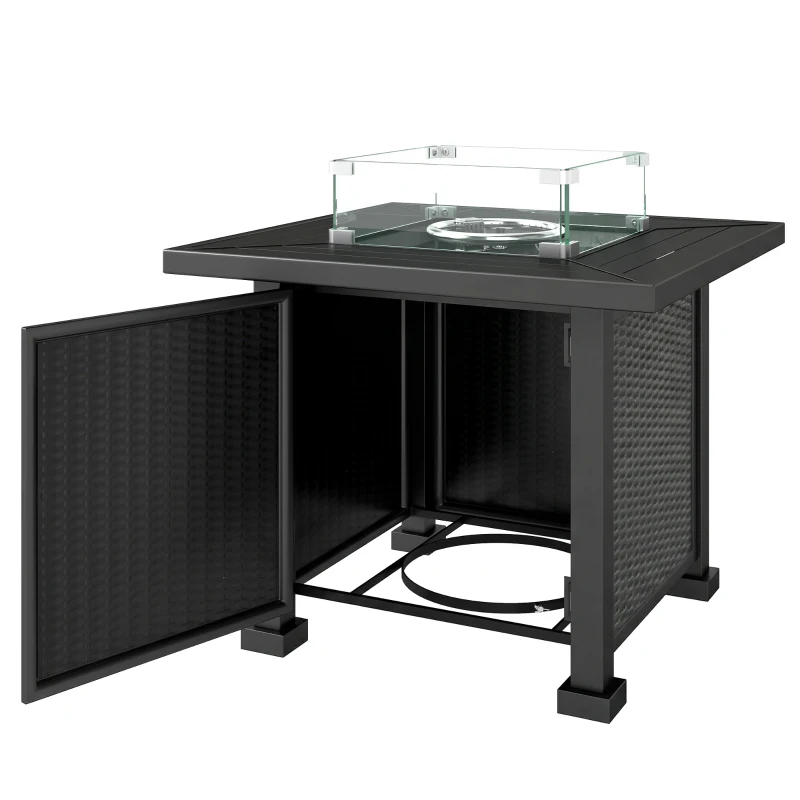 Outsunny 32" Propane Gas Fire Pit Table, 50,000 BTU Square Patio Table with Fire Pit, Wind Guard, Lid, CSA Certified, Black