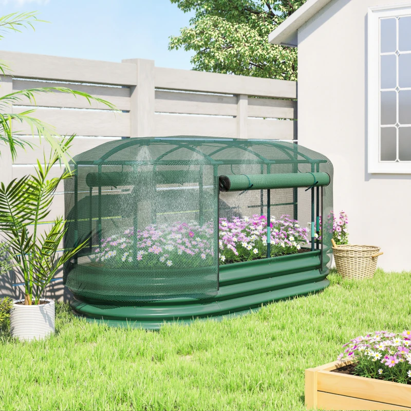 Outsunny Galvanized Raised Garden Bed Kit with Self Watering System, Oval Outdoor Planter Garden Boxes, 6x3ft, Green