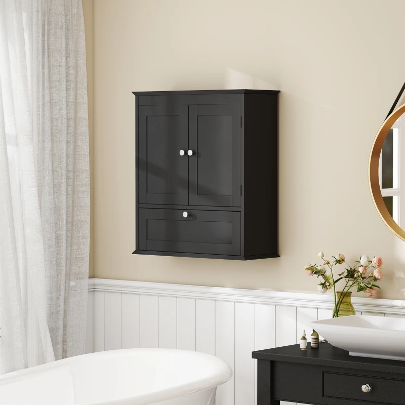 HOMCOM Medicine Cabinet with Adjustable Shelf, Bathroom Wall Cabinet Bathroom Cabinet with Recessed Panels, Black