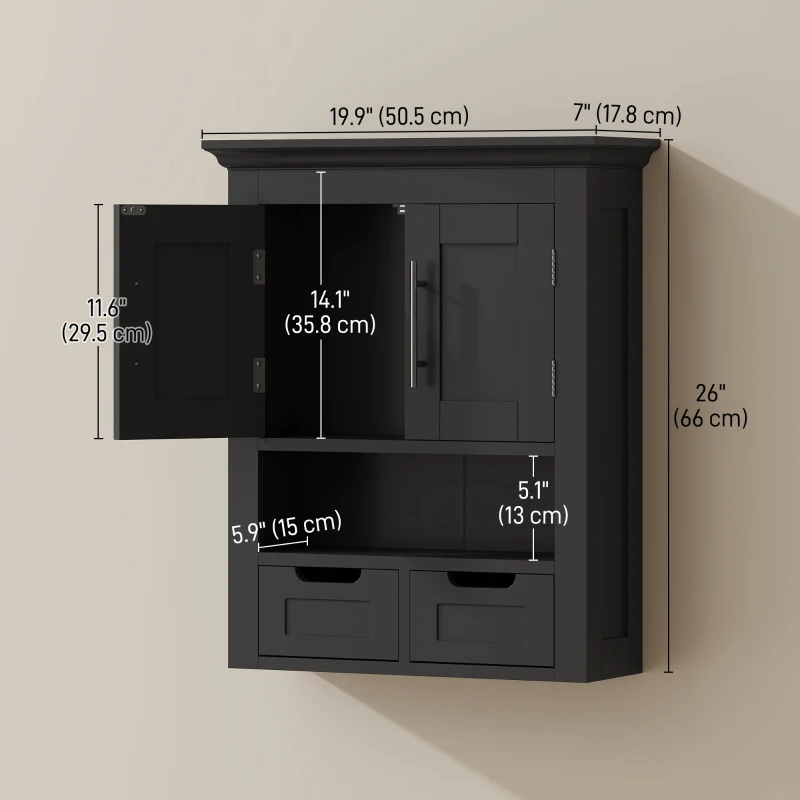kleankin Bathroom Wall Cabinet, Medicine Cabinet, Toilet Storage Cabinet with Shelf for Living Room and Entryway, Black