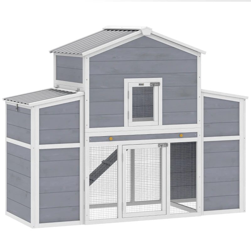 PawHut 66.5" Large Chicken Coop, Wooden Chicken House with 2 Nesting Boxes, Sliding Tray & Ramp, for Backyard Farm
