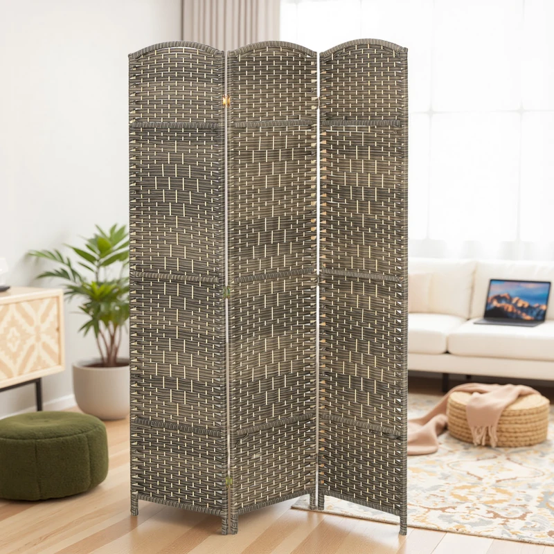 HOMCOM Folding Room Divider Screen 3 Panel 6' Tall Privacy Screen Freestanding Wood Partition for Home Office, Dark Rustic Oak