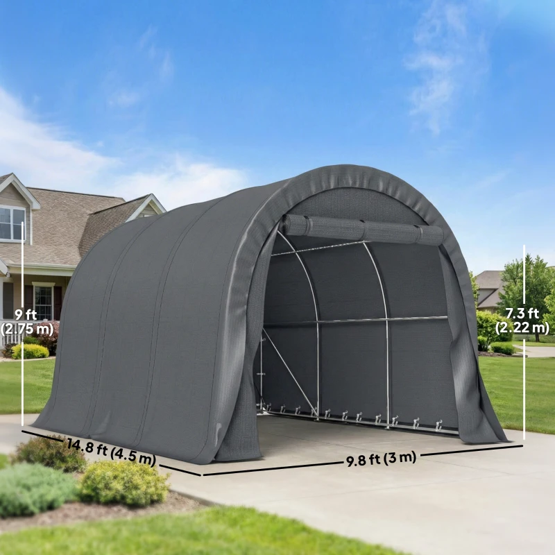 Outsunny 10' x 15' Heavy Duty Carport, Portable Garage Car Canopy Tent Shelter with Reinforced Galvanized Frame, Dark Grey