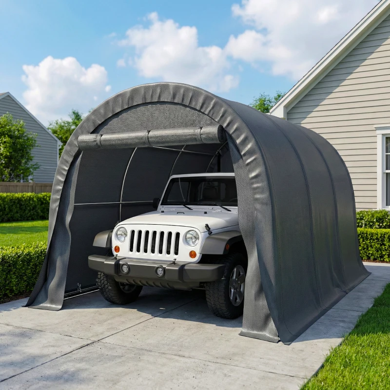 Outsunny 10' x 15' Heavy Duty Carport, Portable Garage Car Canopy Tent Shelter with Reinforced Galvanized Frame, Dark Grey