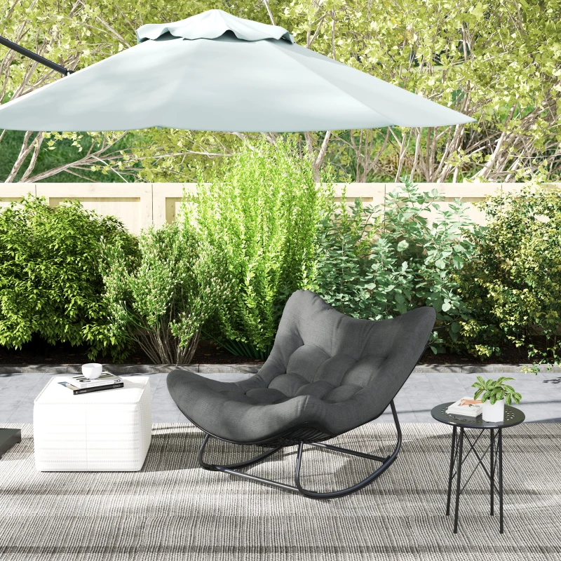 Outsunny Outdoor Rocking Chair, Oversized Patio Egg Chair with Padded Cushion, Rattan Wicker for Indoor, Backyard, Dark Grey