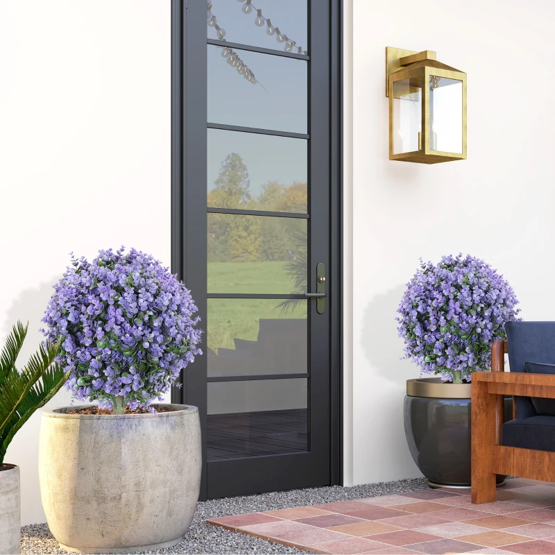 HOMCOM 2 Pack 1.3ft Artificial Ball Eucalyptus Topiary with Ground Stake, UV Resistant Faux Greenery for Indoor Outdoor