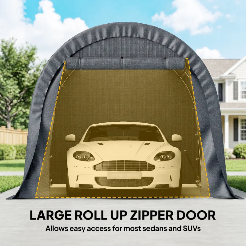 Outsunny 10' x 15' Heavy Duty Carport, Portable Garage Car Canopy Tent Shelter with Reinforced Galvanized Frame, Dark Grey