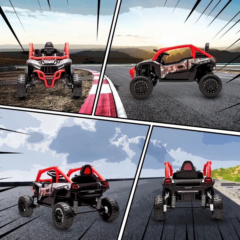 Qaba 12V Ride on Truck, Licensed KAWASAKI TERYX KRX 2WD Kids Electric Car with Rear Suspension for 3-8 Years, Red