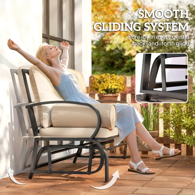 Outsunny Swing Glider Rocking Chair, Double Patio Bench, 2 Person Loveseat with Steel Frame, Cushions, Pillow Armrests, Khaki