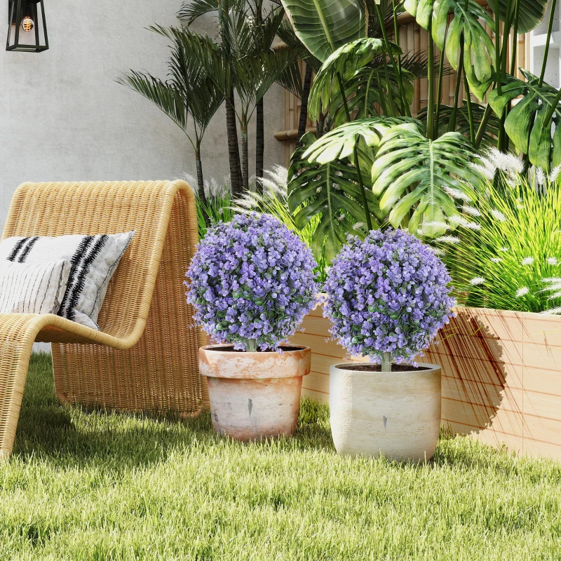 HOMCOM 2 Pack 1.3ft Artificial Ball Eucalyptus Topiary with Ground Stake, UV Resistant Faux Greenery for Indoor Outdoor