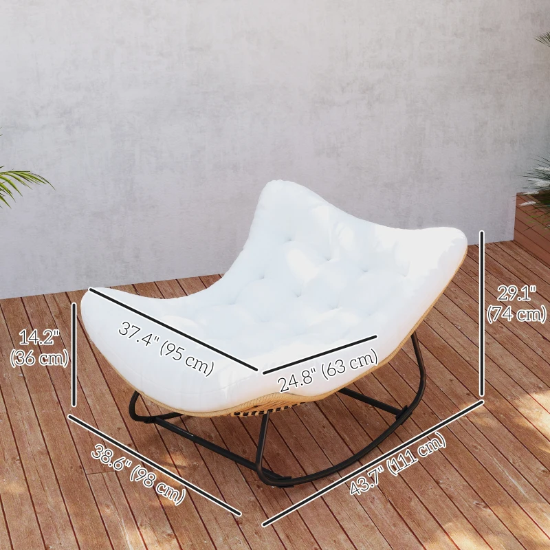 Outsunny Oversized Rattan Patio Egg Chair, Outdoor Rocking Chair with Padded Cushion for Indoor, Porch, Cream White
