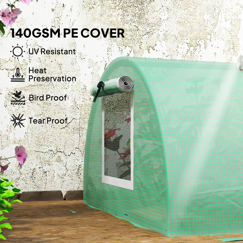 Outsunny Mini Greenhouse with 5 Mesh Windows, Portable Plant Hot House with PE Cover and Steel Frame, 10' x 3' x 2' , Green