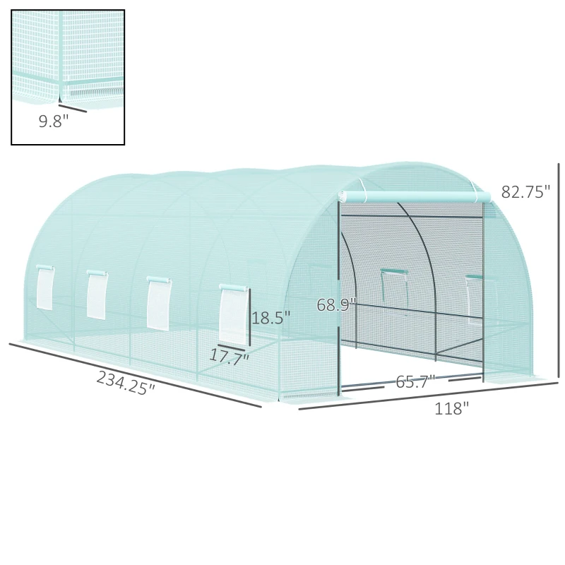 Outsunny 20' x 10' x 7' Walk-In Tunnel Greenhouse with Zippered Door & 8 Mesh Windows, Large Garden Green House Kit, Galvanized Steel Frame, Green