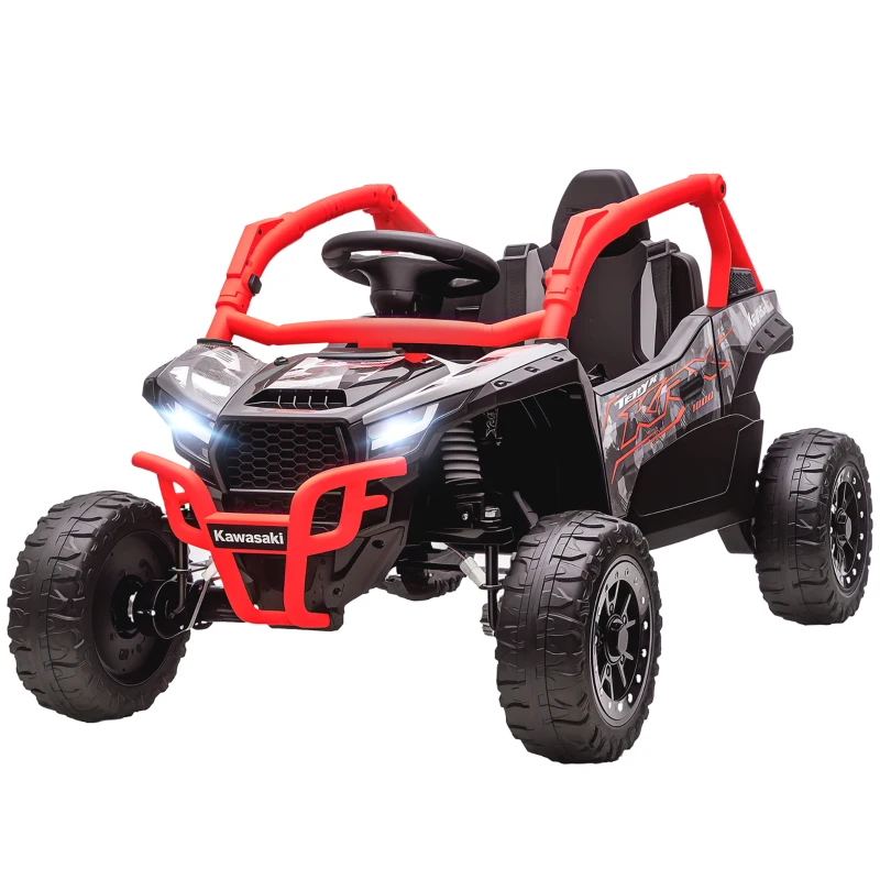 Qaba 12V Ride on Truck, Licensed KAWASAKI TERYX KRX 2WD Kids Electric Car with Rear Suspension for 3-8 Years, Red