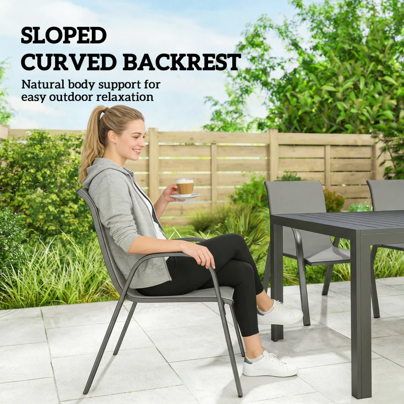 Outsunny 7 Pieces Outdoor Dining Set for 6, Patio Furniture Set with Rectangular Patio Table and Stackable Chairs, Light Grey