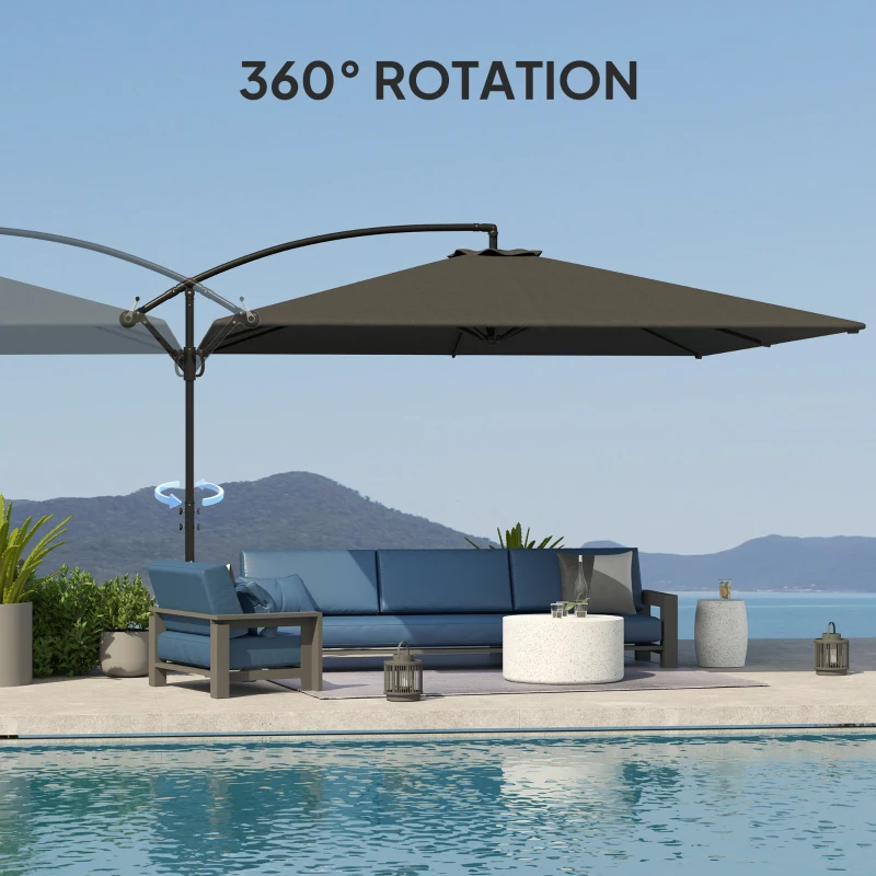 Outsunny Rectangular Cantilever Parasol 111" x 150.4", Outdoor Garden Umbrella with Adjustable Tilt, UV Protection UPF50+, Grey