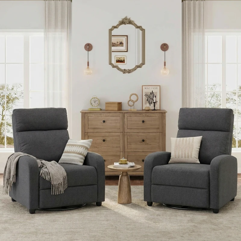 HOMCOM Fabric Recliner Sofa Manual Recliner, Home Theater Seating Single Reclining Sofa Chair with Padded Seat for Living Room, Dark Grey