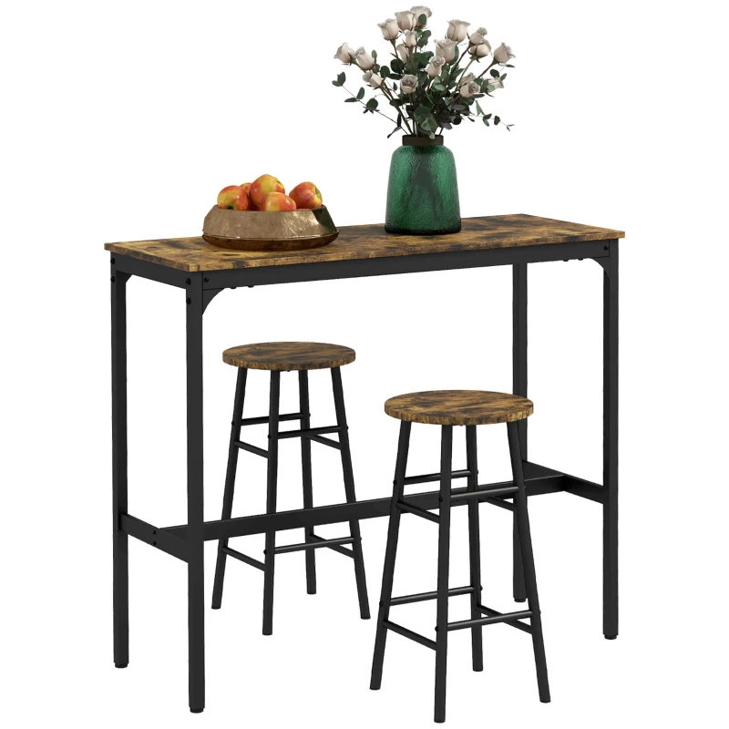 HOMCOM 3-Piece Counter Height Bar Table and Chairs, Dining Table and Chairs Set for 2, Pub Table and Chairs