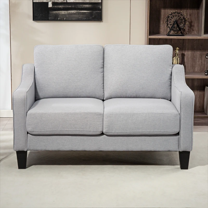 HOMCOM Loveseat Sofa, Modern Couch with Pocket Spring, Linen Upholstered, Thick Padded, Light Grey