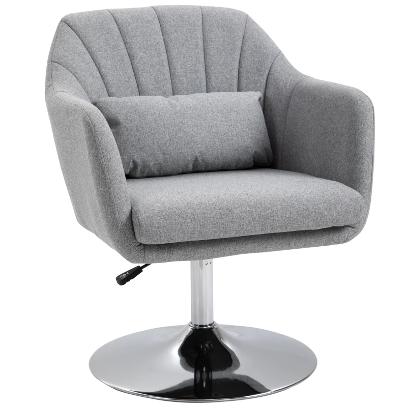 HOMCOM Leisure Chair with Metal Base, Modern Swivel Linen Midback Sofa Chair with Lumbar Support, for Living Room Bedroom Office, Grey