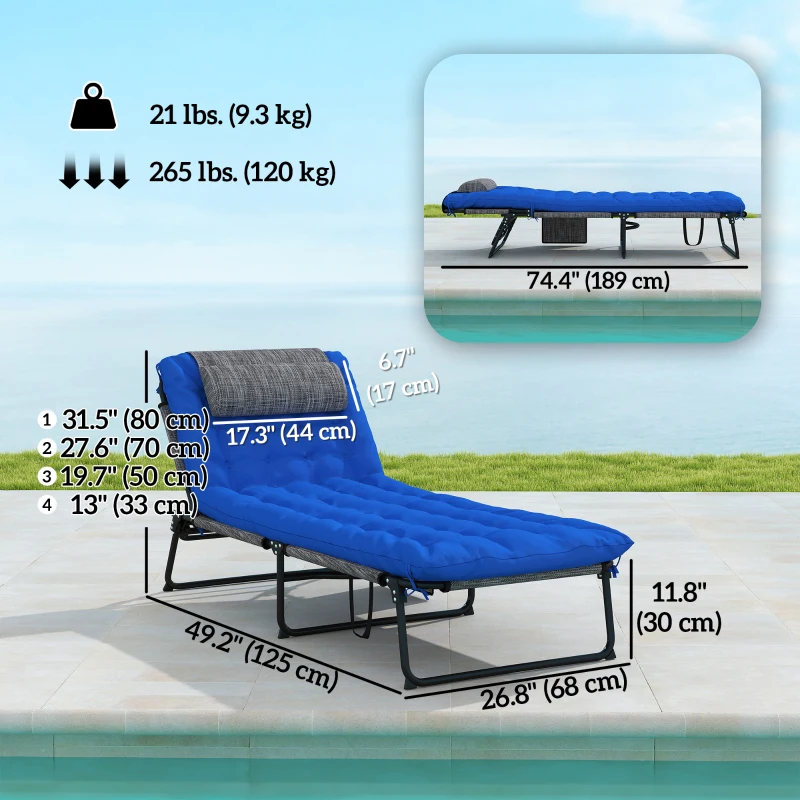 Outsunny Folding Lounge Chair with 4-level Reclining Back & Cushion, Blue