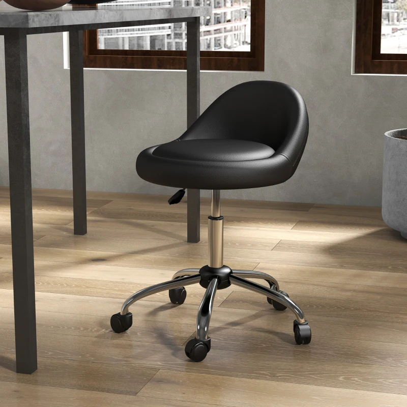 HOMCOM Salon Stool, Adjustable Rolling Stool, Black