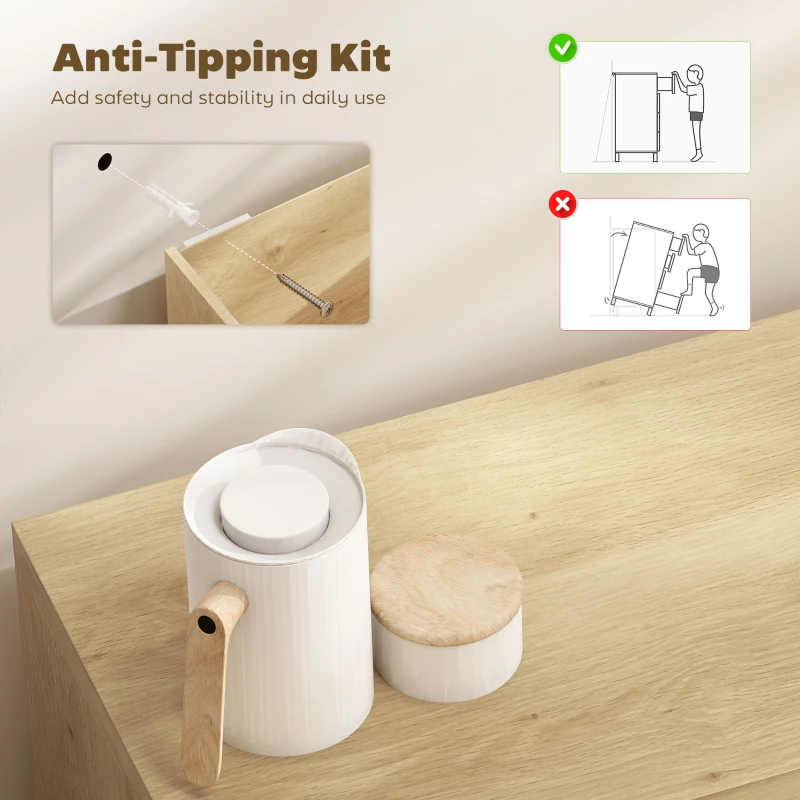 HOMCOM Sideboard Buffet Cabinet, 30.7" Modern Kitchen Storage Cabinet with Soft-Close Door and Adjustable Shelves, Oak