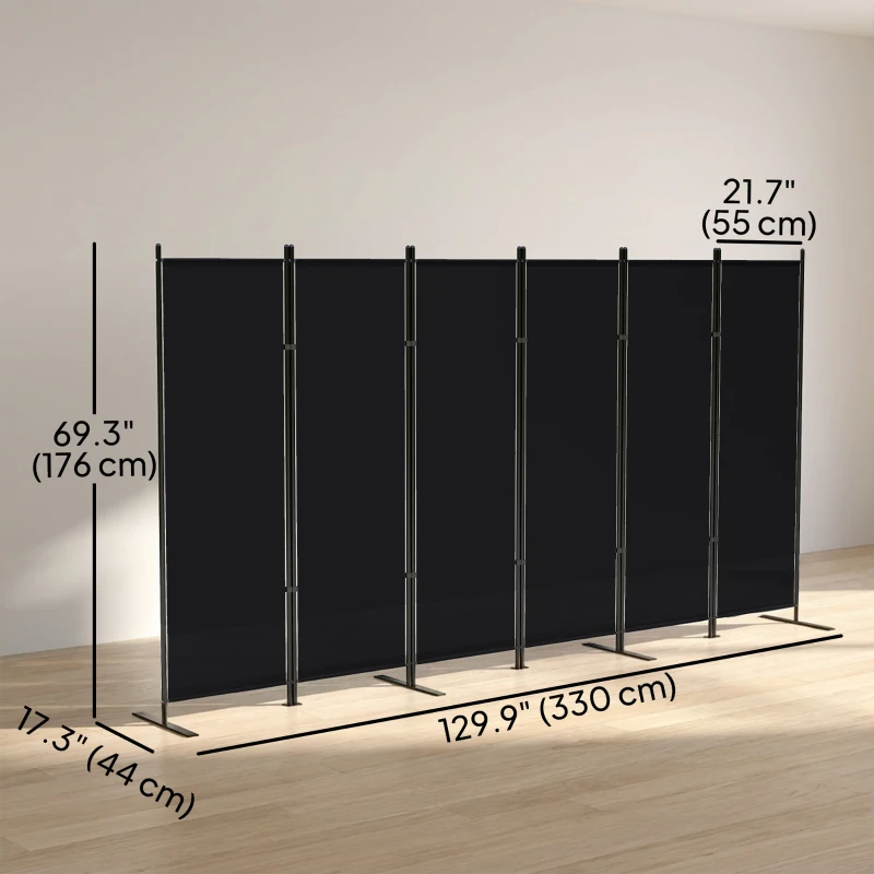 HOMCOM 6 Panel Room Divider, 6 Ft Folding Privacy Screen, Portable Freestanding Partition Wall Divider, Black